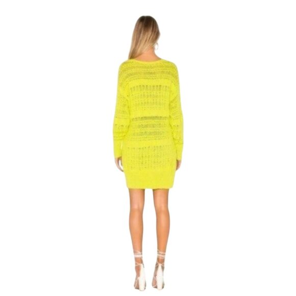 Free People Hot Tropics V-neck Open Knit Tunic Sweater Limelight Combo Size M - Picture 7 of 13